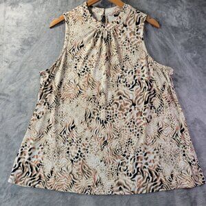 Torrid Womens‎ 1X Animal Print Sleeveless Top Brown Beige Keyhole Plus Size Vibe